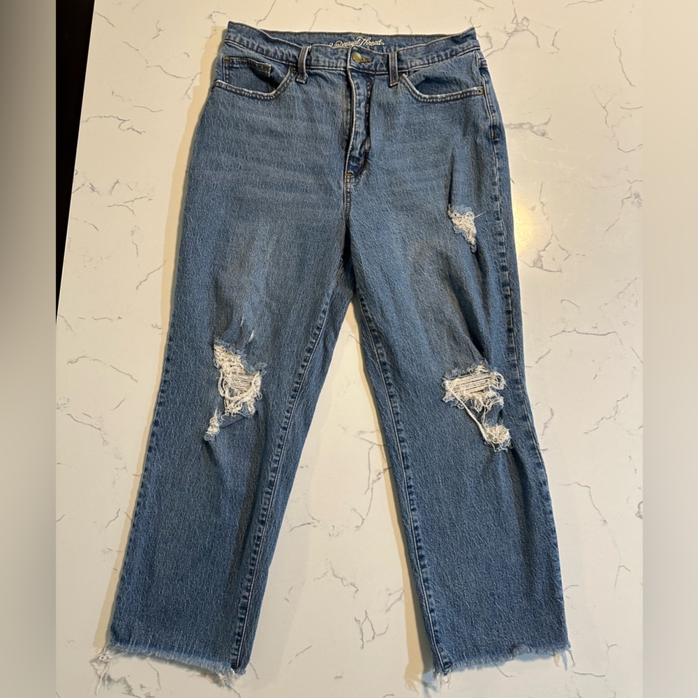 Universal Thread Med Wash Distressed Straight Raw Hem Jeans 14/32R - Picture 1 of 8